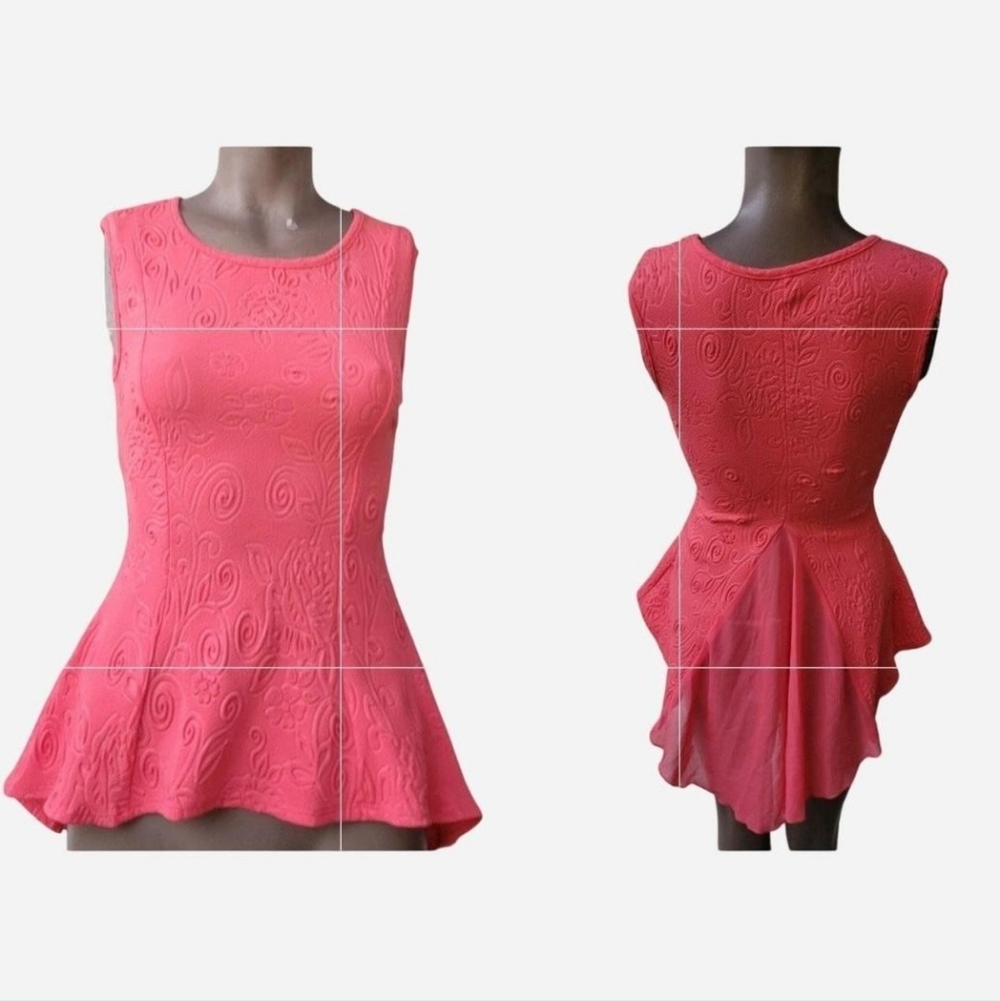 Peplum Orange Floral Sleeveless Top with Fishtail